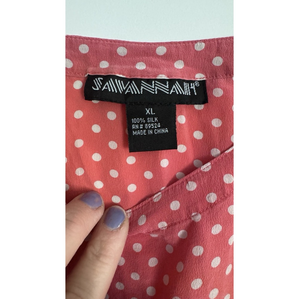 Vintage Savannah Top Blouse Women's XL Polka Dots 100% silk sleeveless‎ Classic